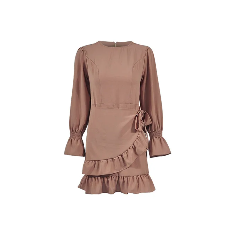 GOPLUS однотонное платье-рубашка с рюшами женское винтажное хлопковое мини-платье