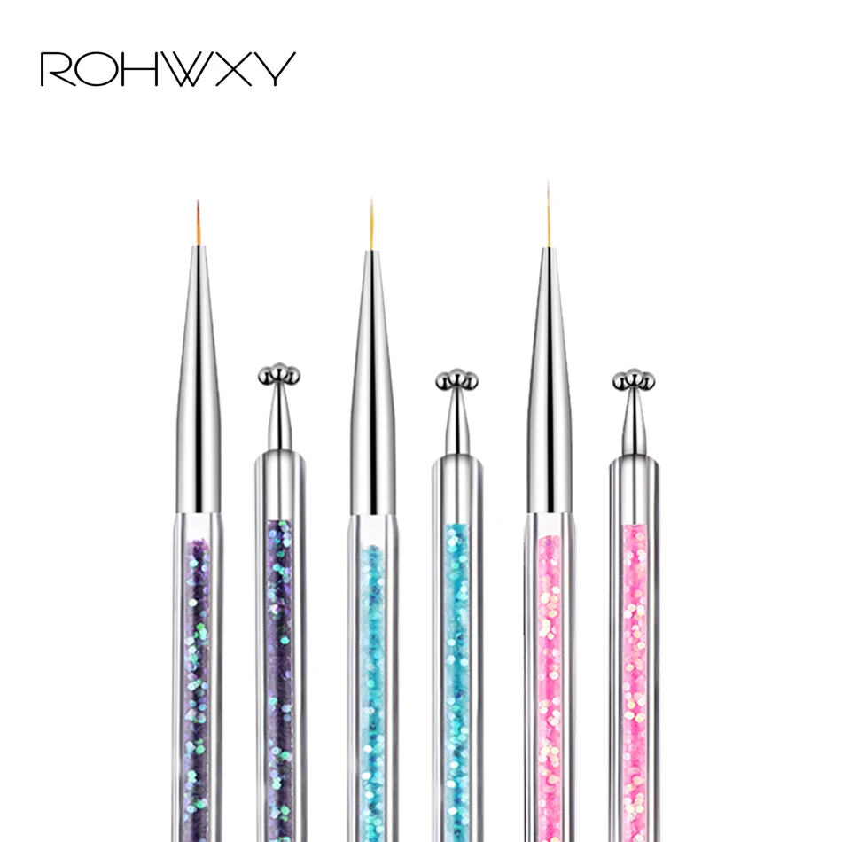 Щетка для ногтей ROHWXY УФ гель цветочный рисунок в полоску двойная головка