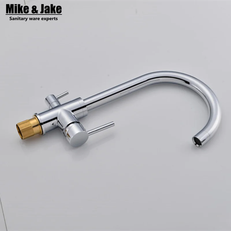 Твердый латунный хромированный кухонный кран для воды 3-ходовой двойной