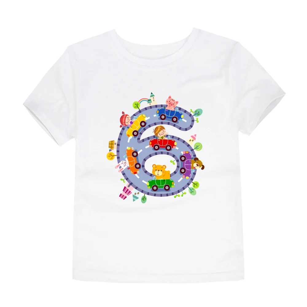 Летние детские футболки с героями мультфильма цифра Детская футболка короткими