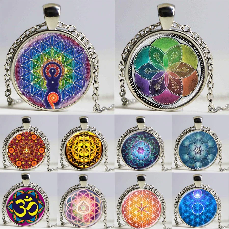 Красочные хна Йога кулон и ожерелья стеклянный кабошон массивные ювелирные