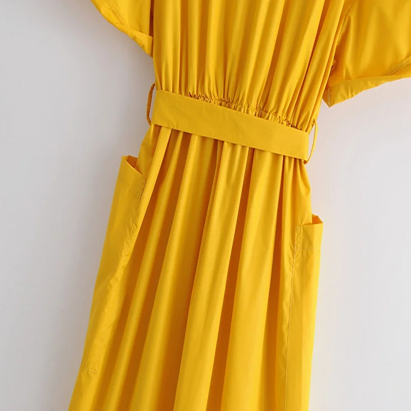 Модное однотонное платье с поясом и воротником для сада|collar dress|dress fashionfashion dress |