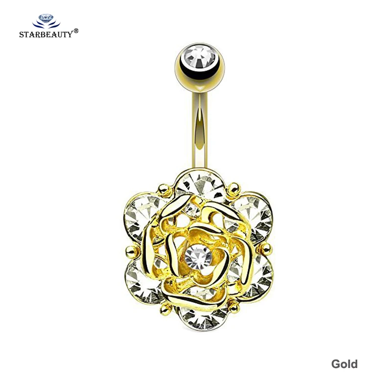 Romantic Rose Belly Ring White Crystal Navel Piercing Ombligo Earrings Button Rings Flower Nombril |