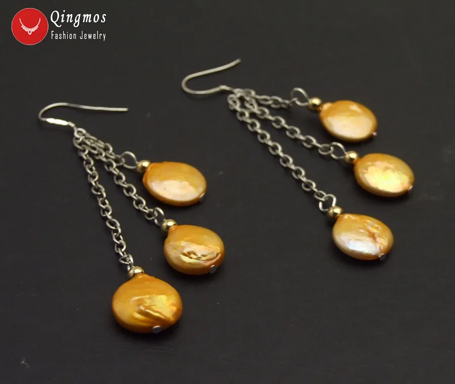 Серьги-подвески женские с натуральным жемчугом 14 мм 3 дюйма