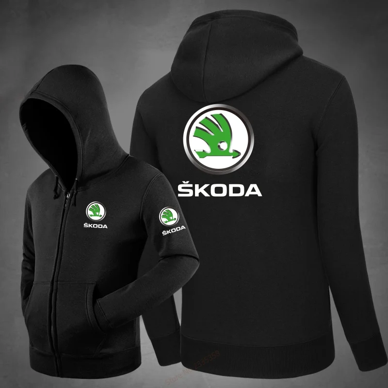 Мужская осенне-зимняя модная Толстовка Skoda с буквенным принтом, вязаные топы, худи, пальто, толстовки, куртки на молнии - Цвет: Черный