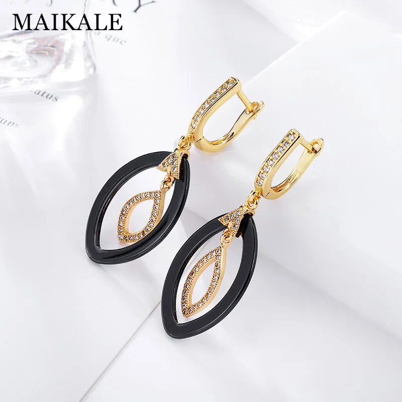 MAIKALE корейские черно-белые керамические Висячие серьги для женщин, медные кубические циркониевые подушки, золотые серебряные цветные серьги, модный подарок