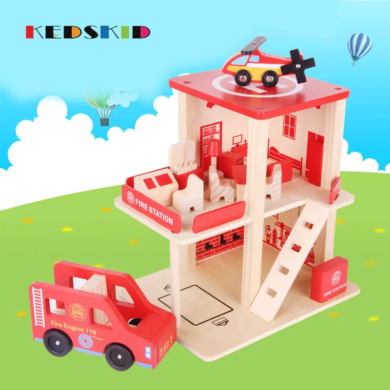 3D деревянной пожарной формы Автостоянка Комплект собран игрушка для детей