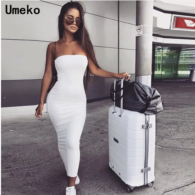 Женское обтягивающее платье без бретелек Umeko однотонное макси рукавов с