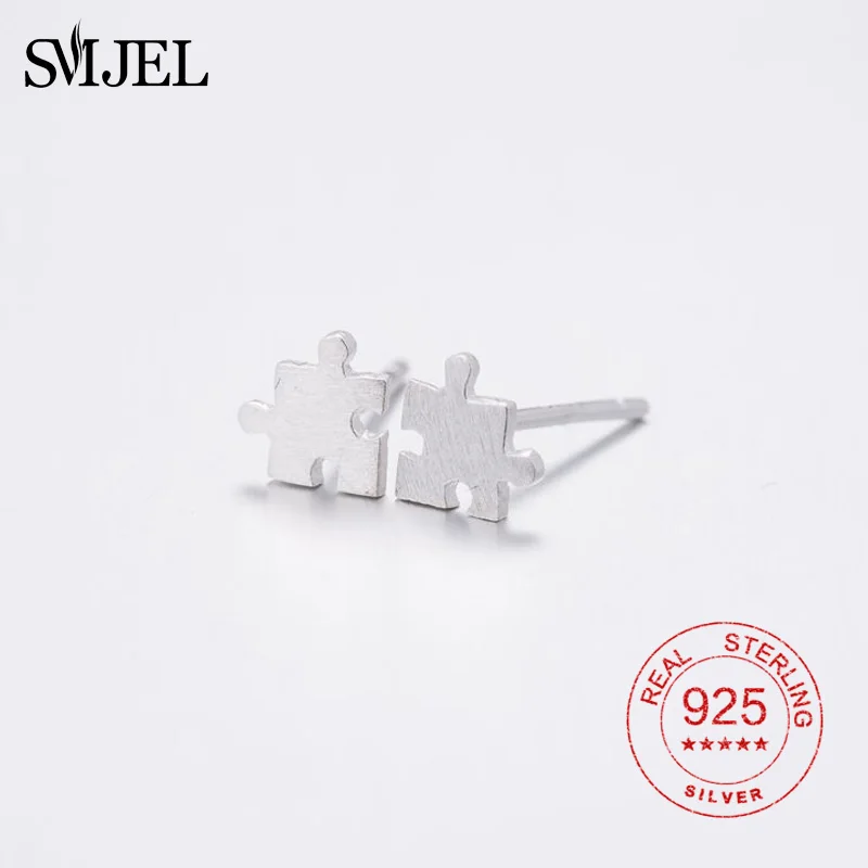 SMJEL Новое поступление 925 стерлингового серебра крошечная Игра Головоломка серьги гвоздики для женщин модные серьги детские ювелирные изделия подарки brincos