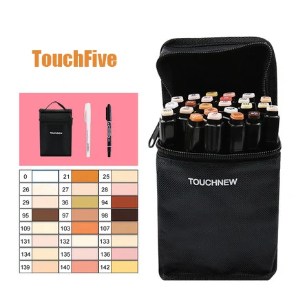 TouchFive Black 24 цвета кожи цвет художественные маркеры двуглавый алкоголь жирный на основе эскизов кисти ручка для художника школы художественные канцелярские принадлежности - Цвет: TouchFive Black