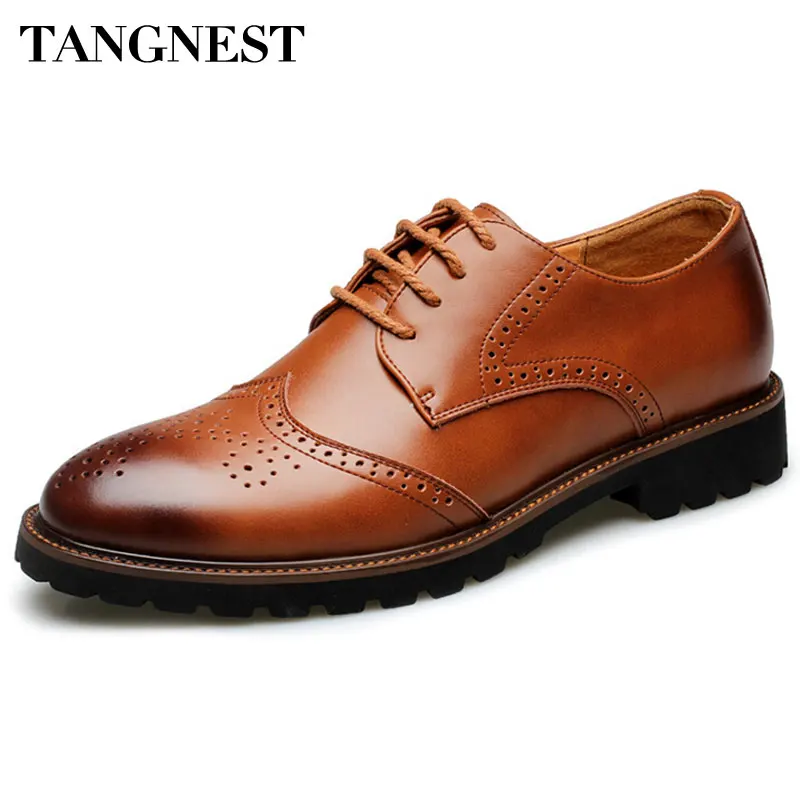 Tangnest/Брендовые мужские туфли оксфорды в стиле ретро броги с перфорацией на