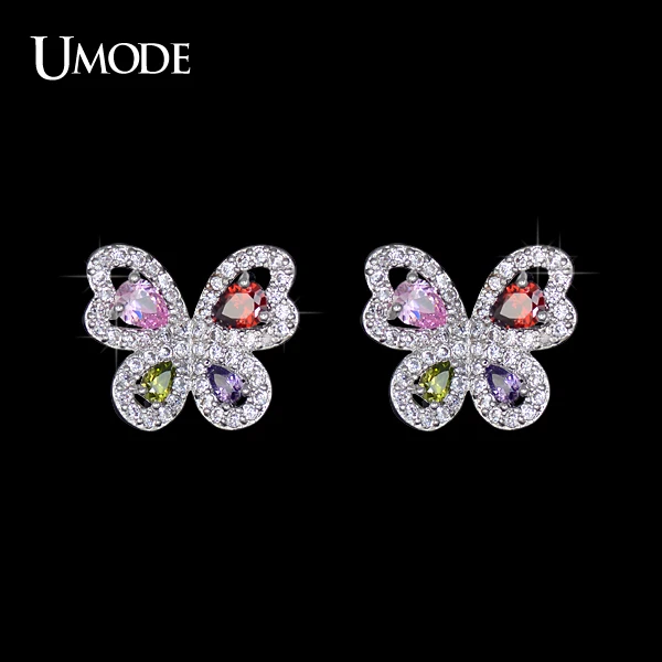 

UMODE Brand Cute Design Multicolor CZ Vivid Butterfly with Micro CZ Paved Stud Earrings for Women UE0143