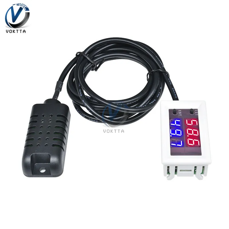 W2062C Мини Digital AC 110 V-220 V DC 12 V 24 V 10A гигрометр Управление переключатель двойной Дисплей температура влажность Сенсор Управление; - Цвет: RED BLUE 12V