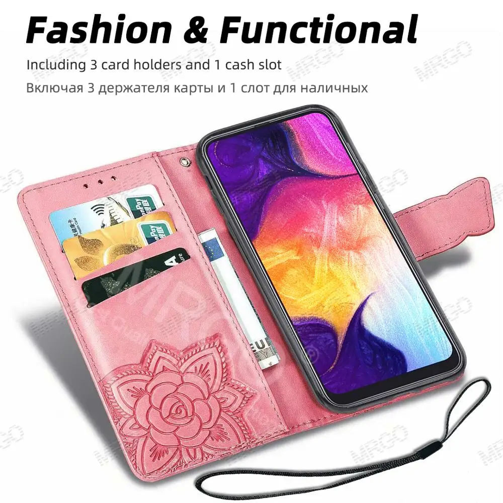 Чехол MRGO для Samsung Galaxy A7 2018 Cover M10 M20 С Рисунком бабочки откидной Чехол-бумажник A10 A30