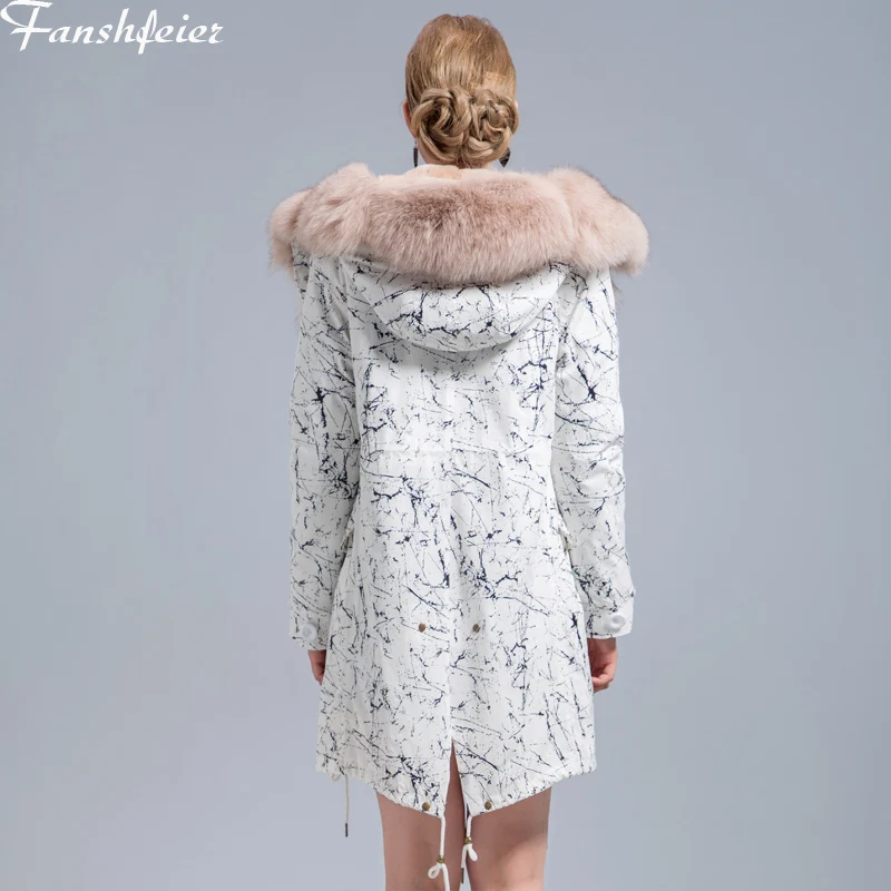 Fanshefeier/Женская куртка-парка из енота лисы с меховым воротником и капюшоном