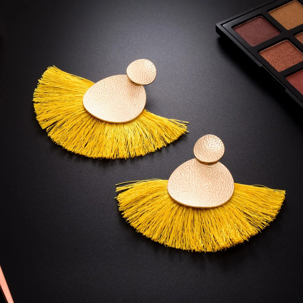 FAMSHIN богемные красные длинные серьги с кисточками винтажные этнические бахромой