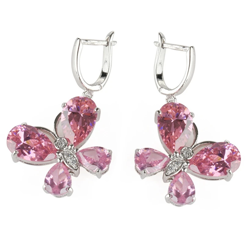 SHUNXUNZE Pink Cubic Zirconia Wedding jewelry sets for Noble Generous women luxury (ring/earring/pendant) Rhodium Plated R519set | Украшения