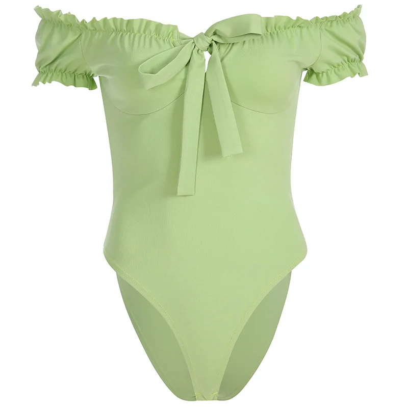 Три цвета боди с открытыми плечами Женский Повседневный Облегающий комбинезон