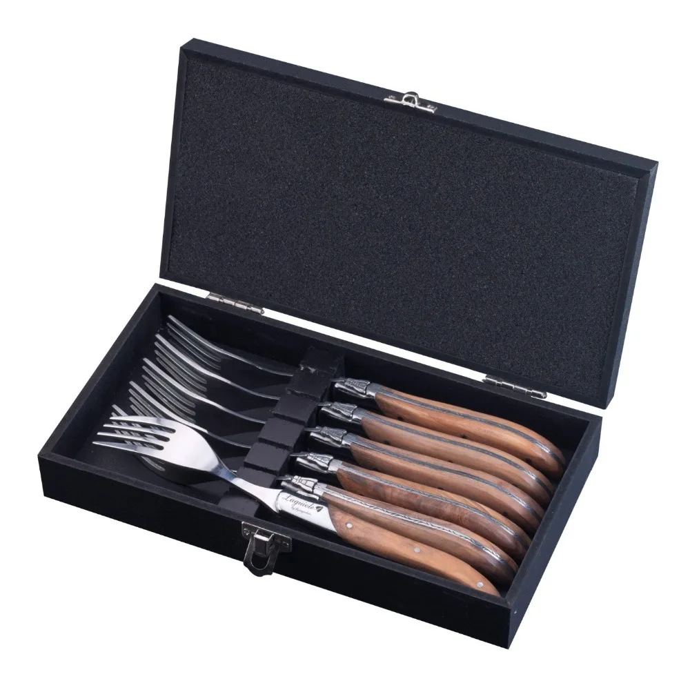 

6pcs 8.7" Laguiole Kitchen Tableware Fork/Knife Set W/Olivier wood Handle Stainless steel Knife Fork For Packaged in Gift Box
