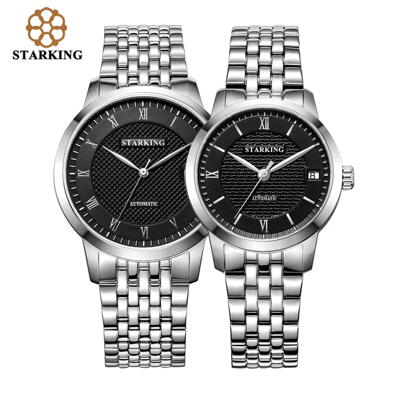 StarKing Simple Couple Watch Pair Men And Women 50M Water Resistant Clock Fully-automatic Stainless Steel Watch for Lovers gifts