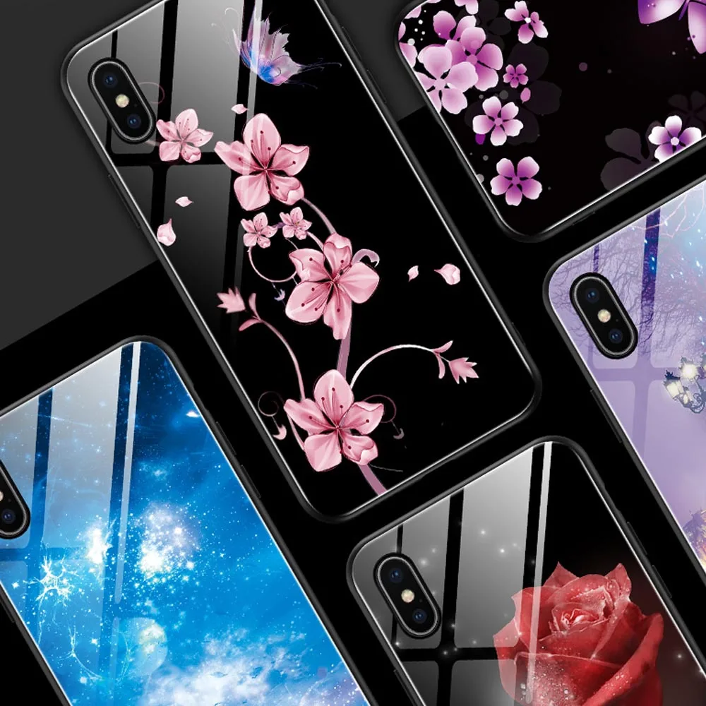 Светящийся чехол из закаленного стекла для iPhone X XS MAX XR силиконовый чехол для телефона для iPhone 7 8 Plus чехол s для iPhone 6 S 6 S Чехол