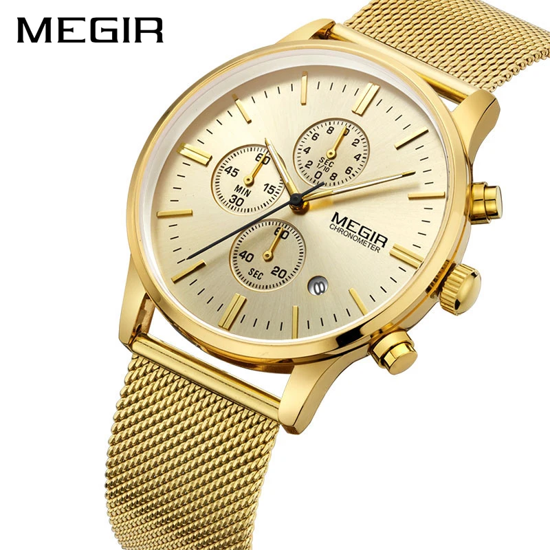 MEGIR Роскошные брендовые часы мужские из нержавеющей стали Montre Homme