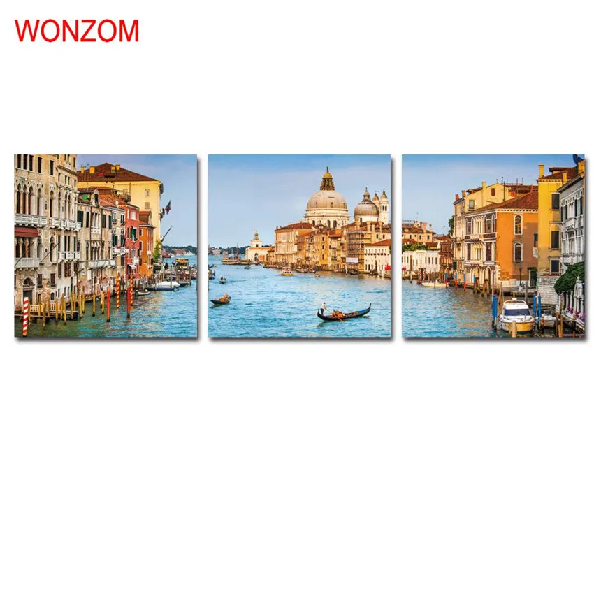 

Framed 3Pcs Morning Venice Boat Canvas Art Painting HD Wall Home Decor For Living Room Modular Arts Cuadros Decoracion 2017 Gift