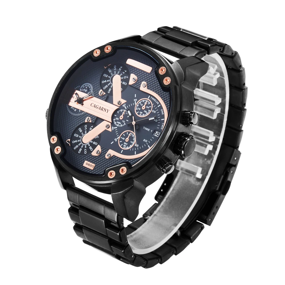 Dropship Men Watch Luxury Brand Cagarny 6820 Dual Display Military Relogio Masculino Stainless Steel Mens Quartz Watches Man New | Наручные