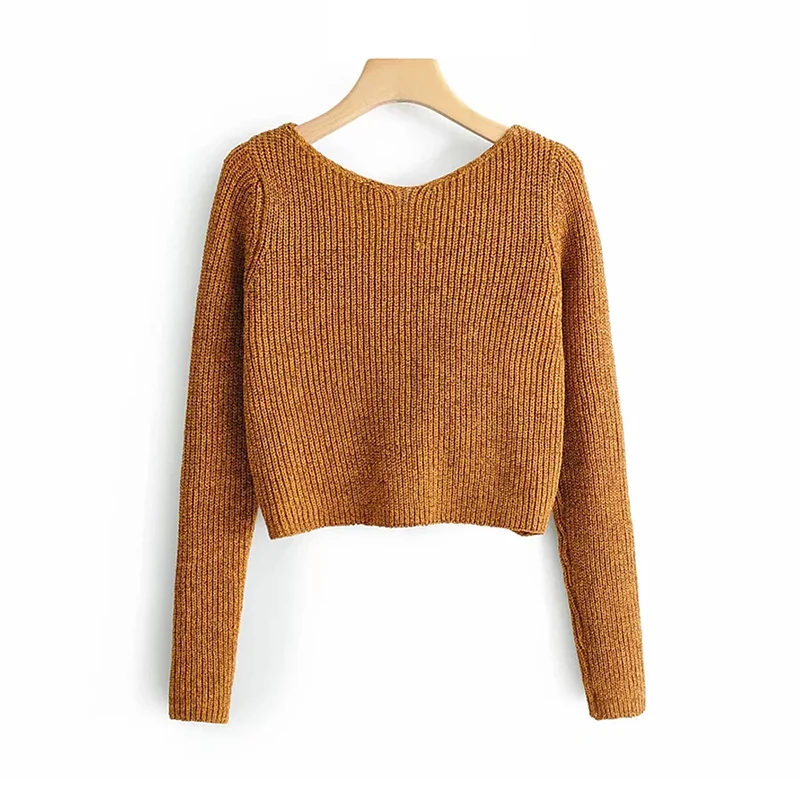 2019 Women Khaki Short Sweater for Ladies Spring-Autumn Fashion Slim Pullovers Chic Girls Street-wear Knitwear Woolen Tops Femme | Женская