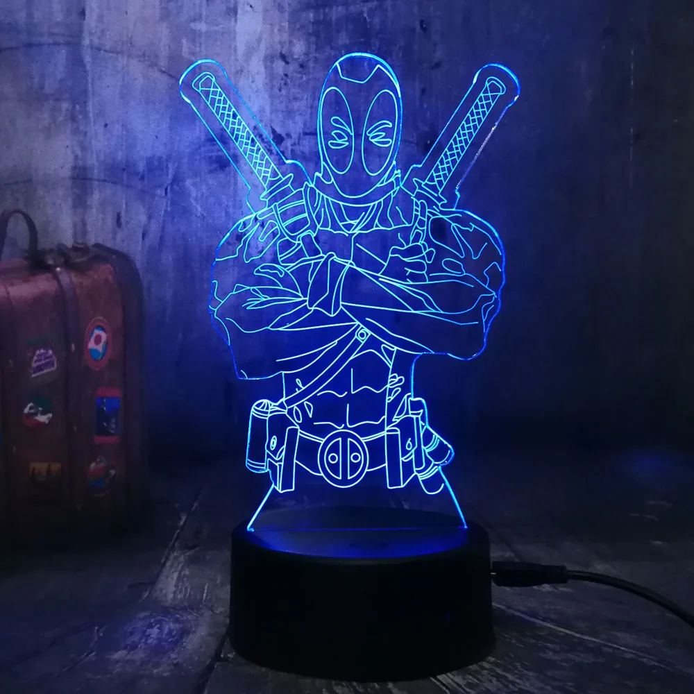 Marvel Hero Дэдпул 3D настольный Ночной светильник LED RGB Lampara Lava детские игрушки для