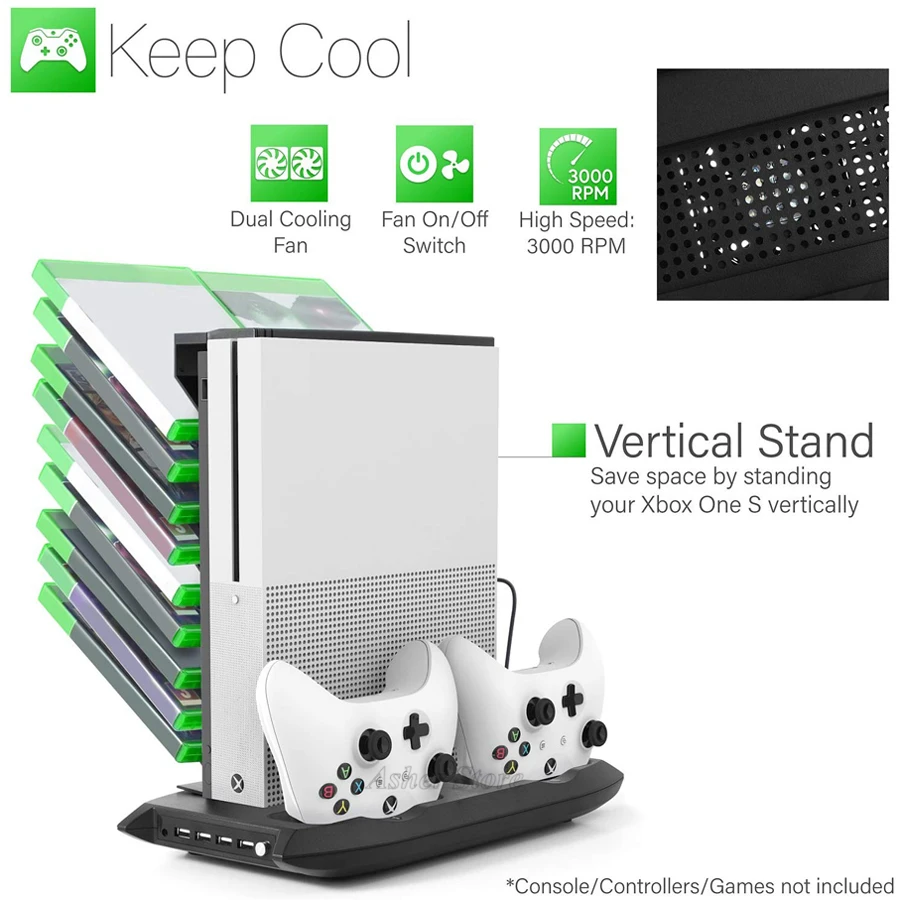 Для Xbox One S консоль вертикальная подставка двойной контроллер зарядное устройство зарядная док-станция игровой держатель кулер охлаждающие вентиляторы 4 usb порта