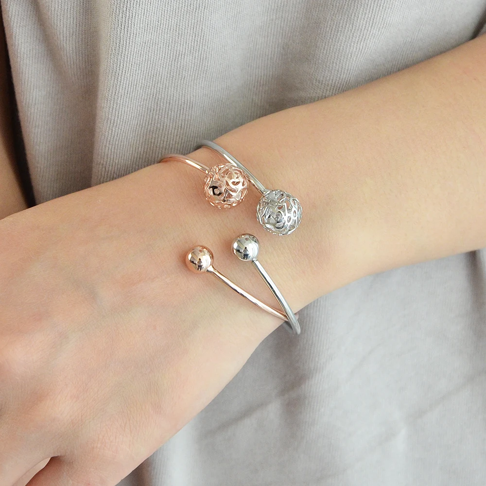 Feelshine Rose Gold Silver Color With Rhinestone Hollow Out Pattern Ball Shape Open Cuff Bracelets Bangles For Women Jewelry | Украшения и