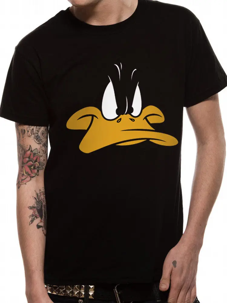 Черный Даффи Дак лицо Винтаж официальный Looney Tunes черные мужские футболки - Цвет: Черный