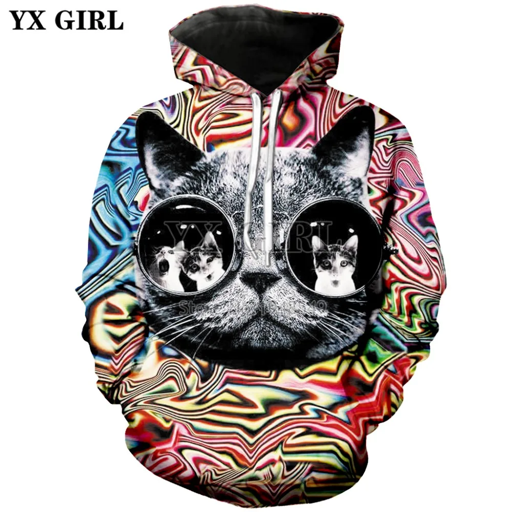 

Новинка 2018, модные толстовки YX GIRL, Свитшот в психоделическом стиле, Повседневная Толстовка с круглым вырезом и забавным 3d-рисунком животног...