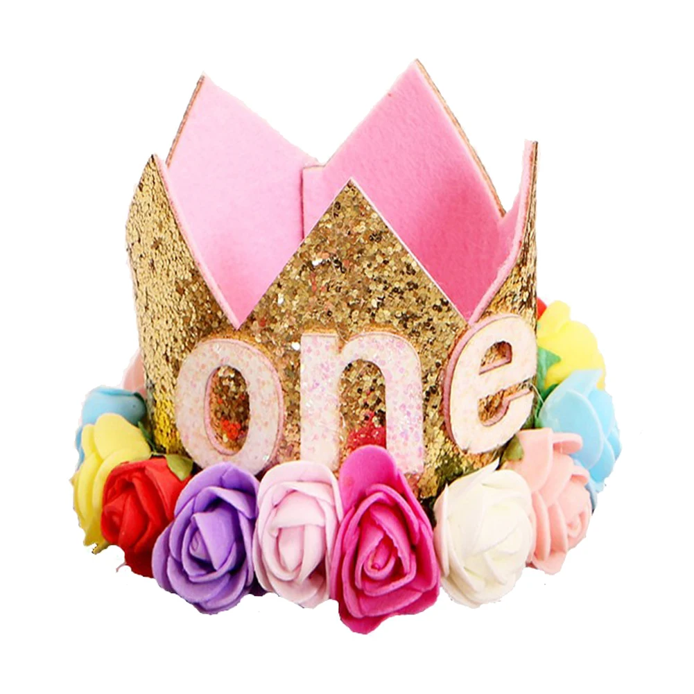 Повязка на голову для маленьких девочек украшенная пайетками цветами и короной