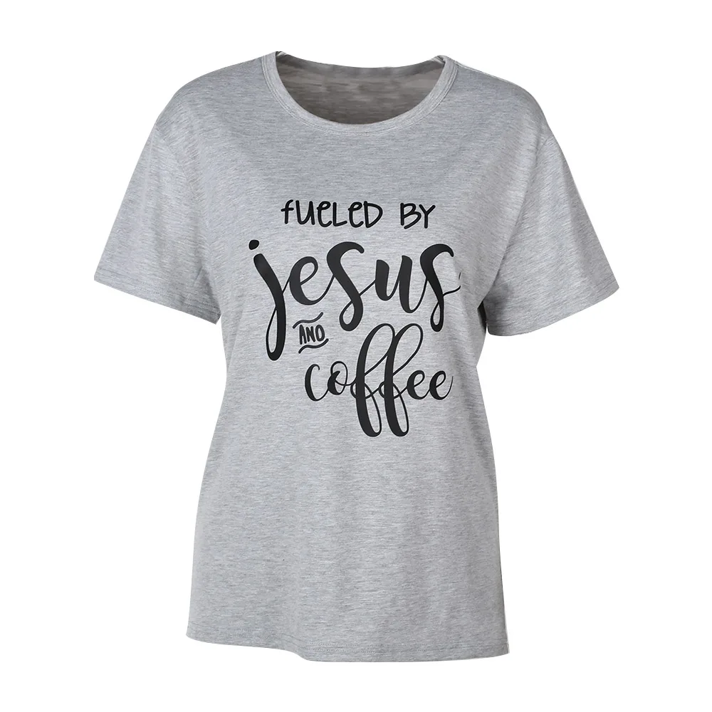 Женская футболка с коротким рукавом Fueled By Jesus And Coffee Повседневная круглым вырезом для девочек лето