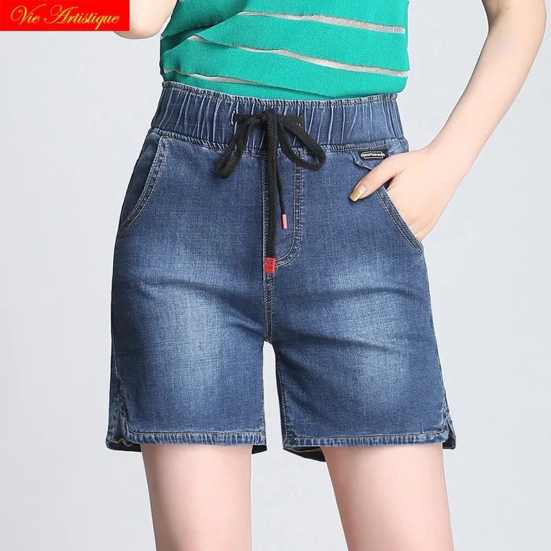 denim jeans blue shorts women's femme ete 2018 summer high waist plus size booty woman ladies sexy casual cotton elastic | Женская