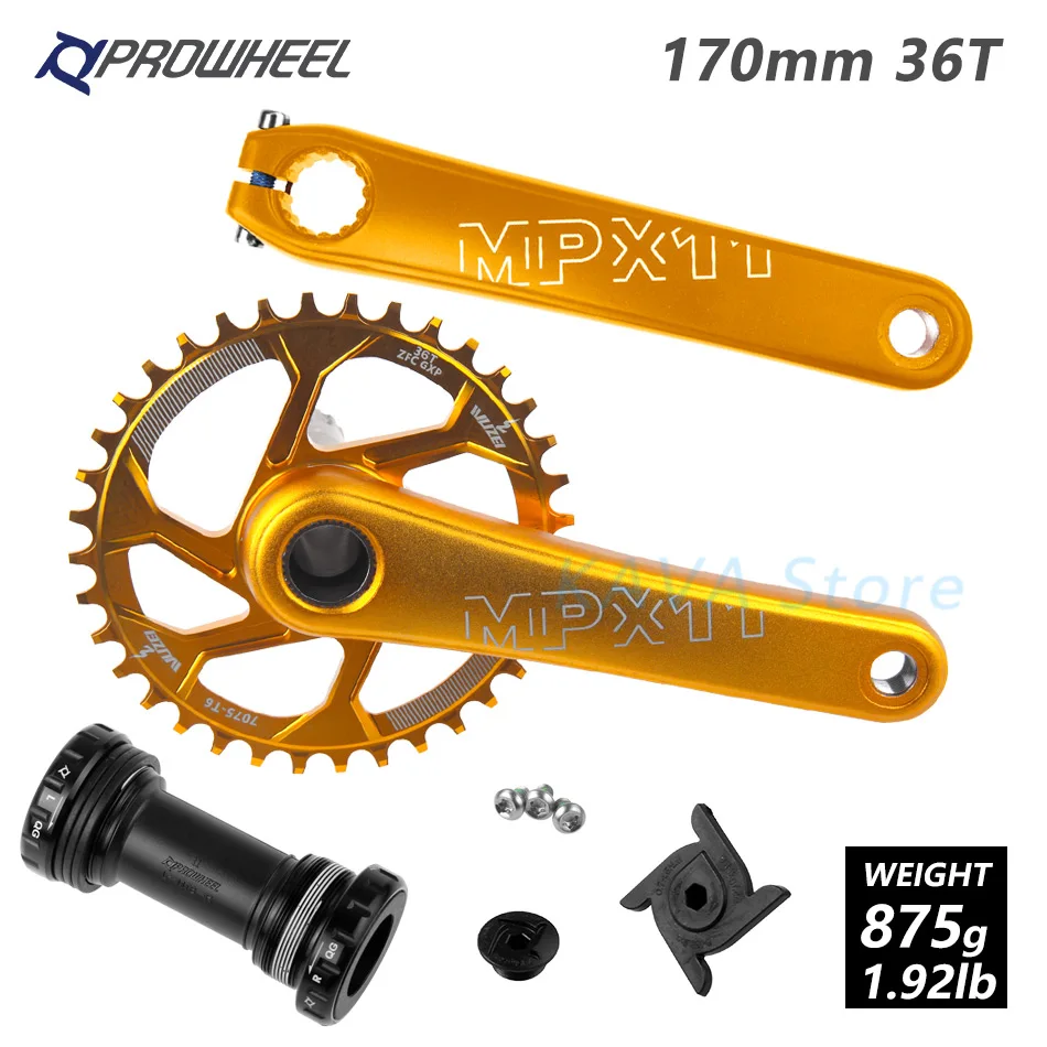 yellow 36T and BB PROWHEEL MTB велосипед для горного велосипеда костюм с каретка BB 170 мм передняя Звездочка узкая широкая цепь из колец цепь 30/32/34/36/38T Crank Звездочка для SRAM GXP - Цвет: yellow 36T and BB