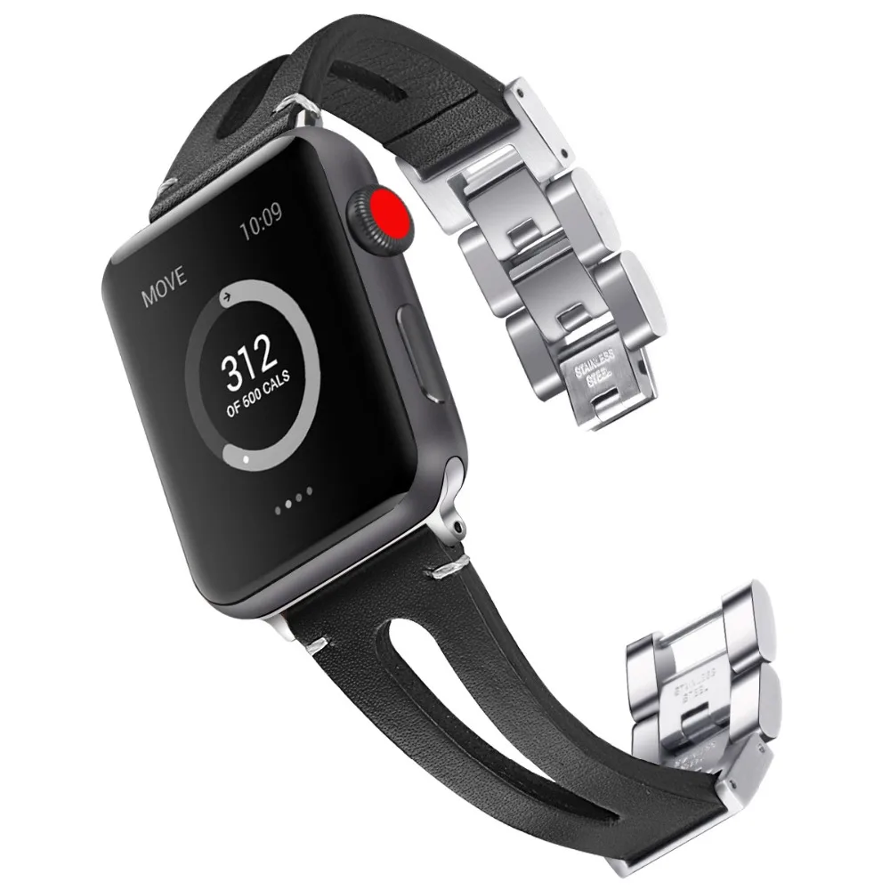 Ремешок из натуральной кожи для Apple watch band 44 мм/40 мм 42 мм/38 металлический браслет с