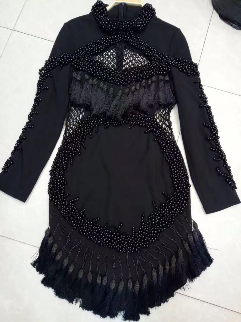 Для женщин Роскошные пикантные с длинным рукавом Бисер Платье ручной работы 2016