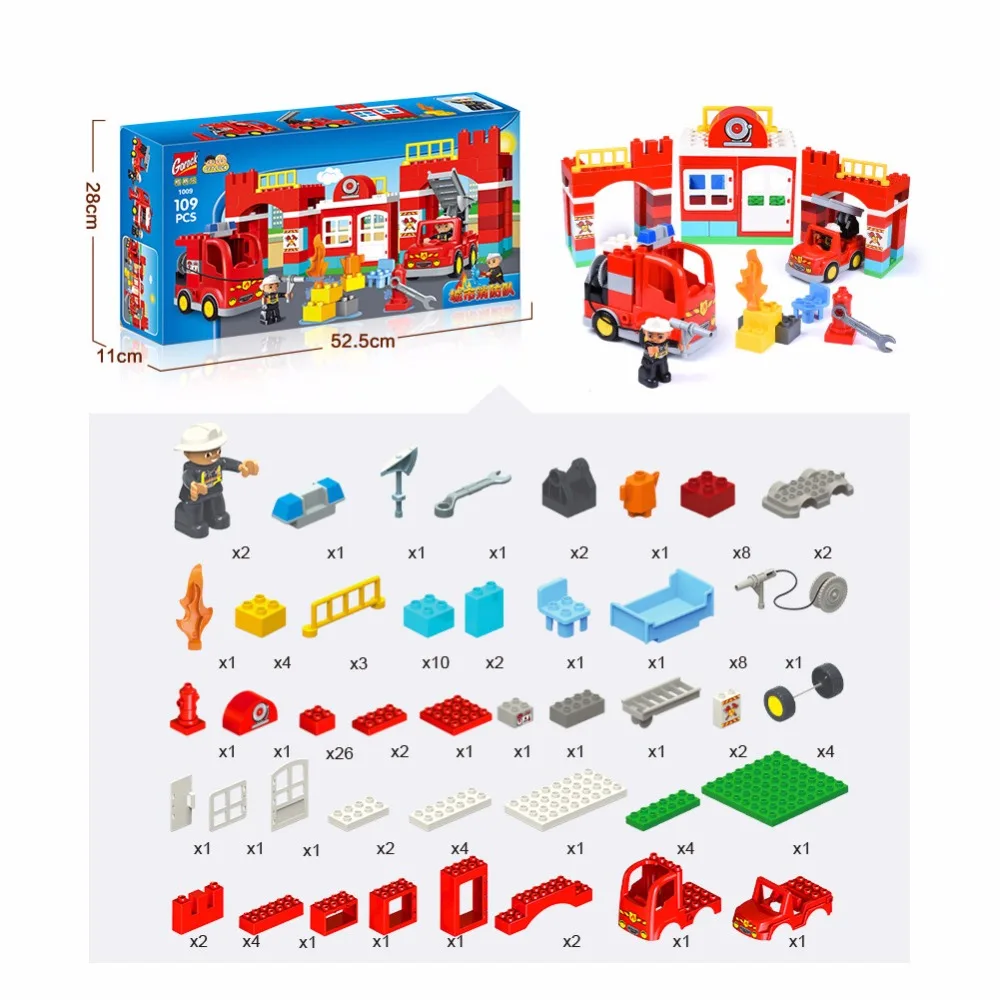 Городская пожарная часть фигурки кирпичи для тележки Playmobil 109 шт. большой размер