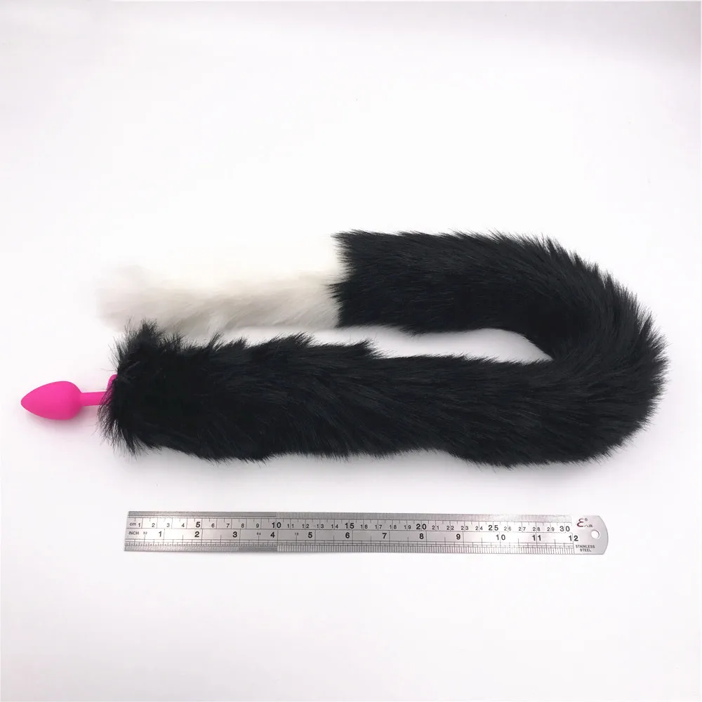 2 Pcs/Lot Vibrator And Long 80cm Black White Fox Tail Anal Plug Metal Sex Toy Toys for Woman Men Sexy Adult | Красота и здоровье