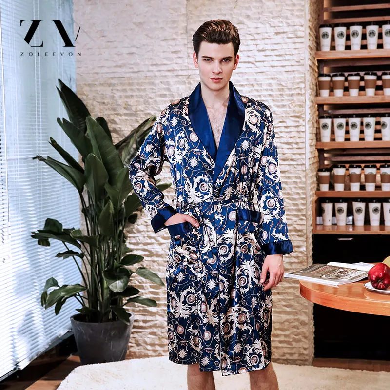 Лето Пейсли халат для Для мужчин шелка с принтом халаты Мужской старший атласные