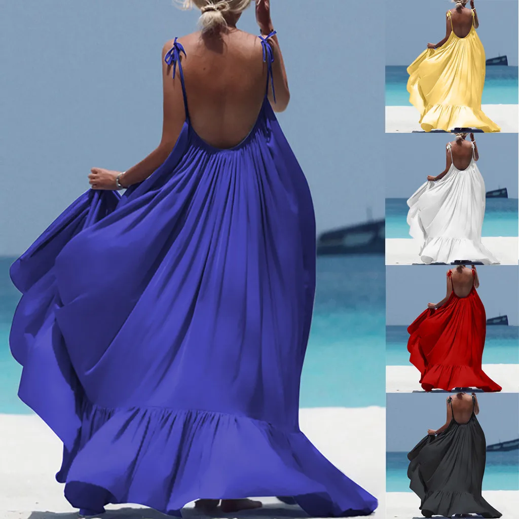 Женское длинное платье без рукавов Boho вечернее с открытой спиной пляжное