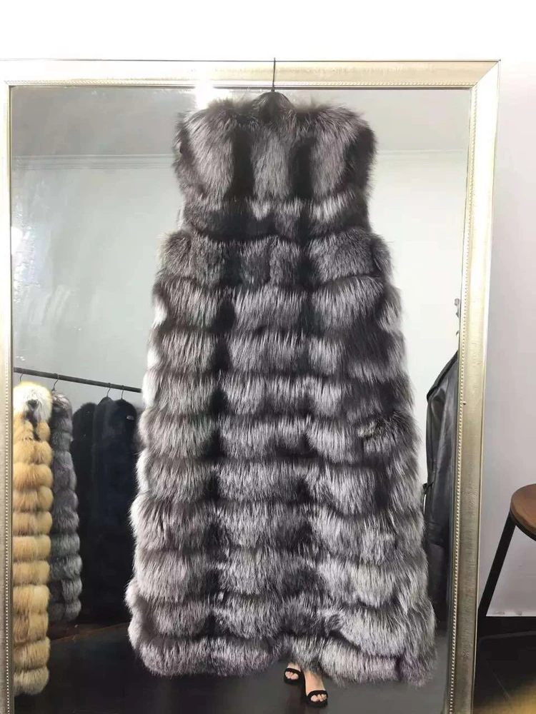 90cm long real fox fur vest luxury gilet waistcoat elegant fashion winter women's natural fox fur jacket enlarge
