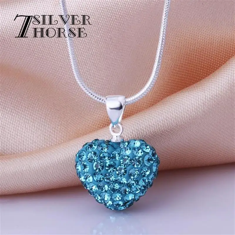 7 серебристый лошадь N031 мода красочные jewelries ожерелье В форме сердца кристалл для
