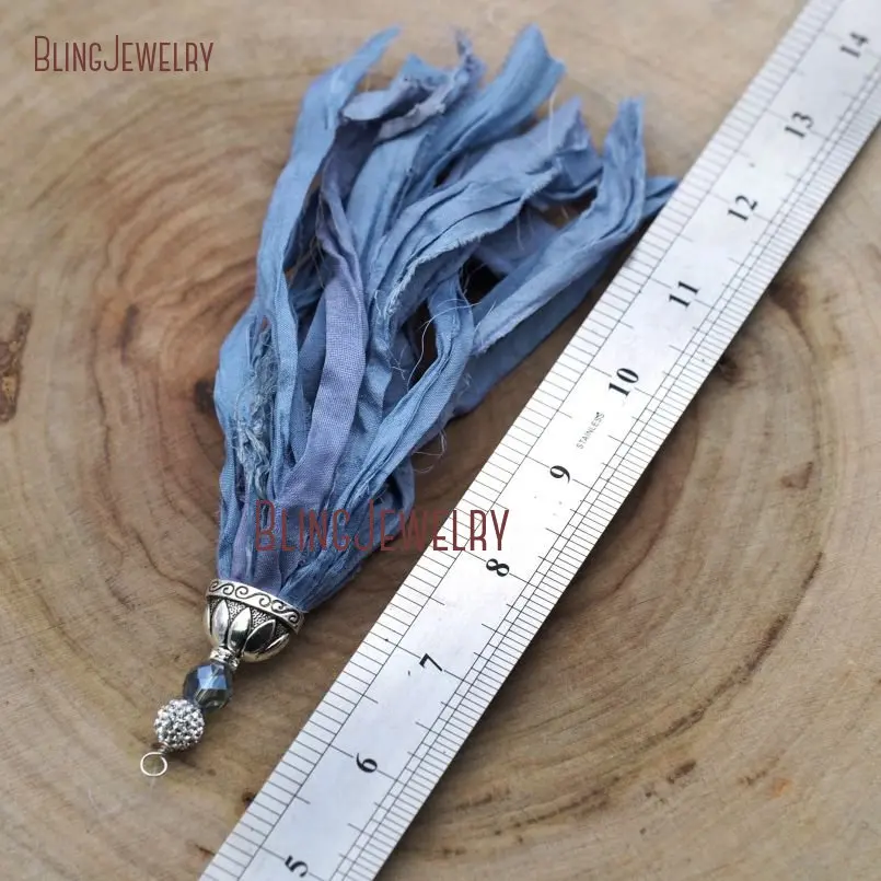 Cerulean Sari подвеска с шёлковой кисточкой защитной крышкой и синим кристаллом Aura