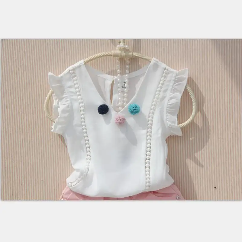 Children Summer Clothing Fashion Teenage Sleeveless White Blouses Chiffon Pure Color Baby Girls Ruffled Shirts Tops for |