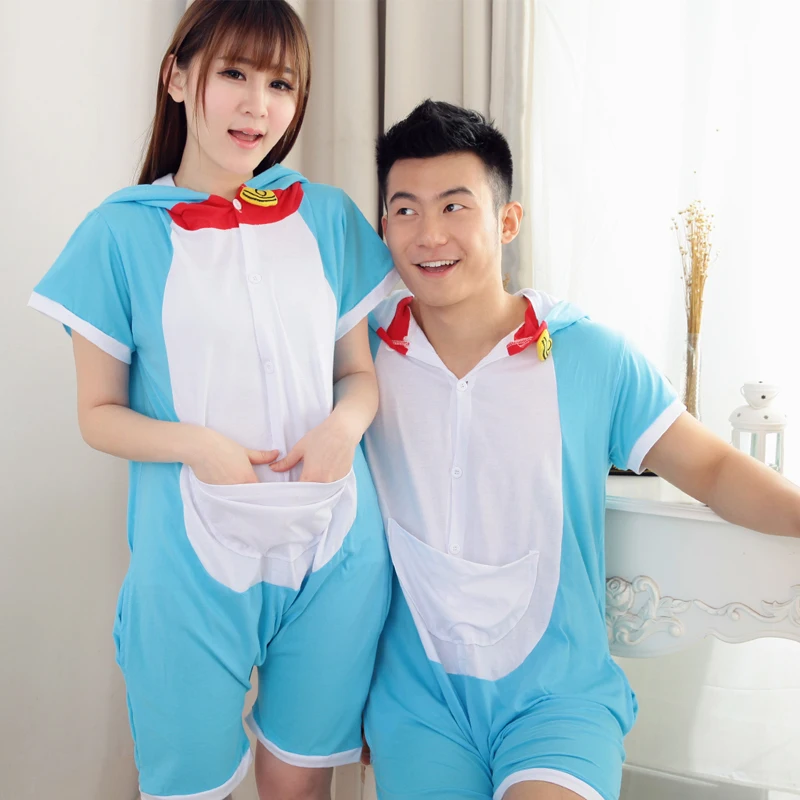 Пижама Doraemon для пар летний спортивный костюм с короткими рукавами и карманами 95%