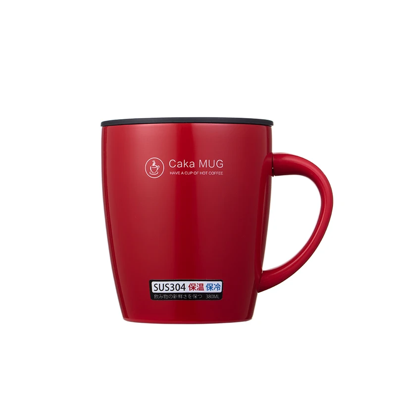 red CAKA 380 мл ручка кофейная кружка из нержавеющей стали термос чашки вакуумная колба термо бутылка для воды для взрослых бизнес для мужчин чай портативный - Цвет: red